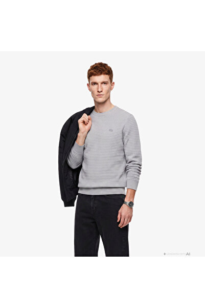 Lacoste Erkek Regular Fit Bisiklet Yaka Yün Gri Kazak