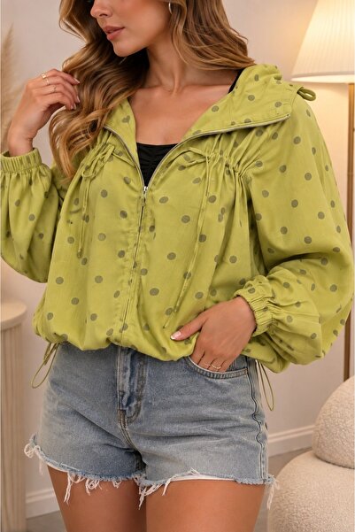 OYERGA MODA Kadın Yeni Sezon Puantiyeli Oversize Ceket