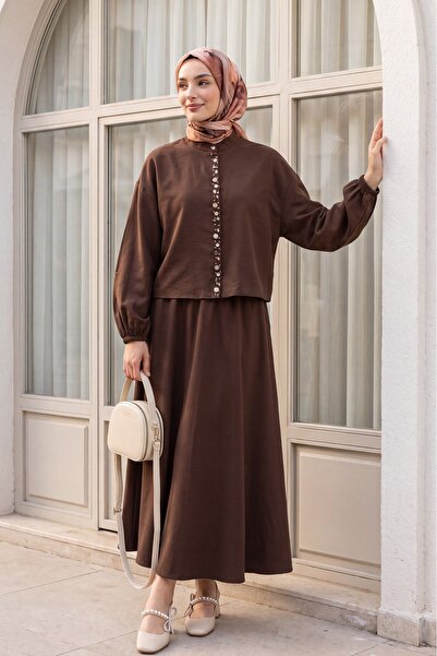 Modamorfo Modal Suit with Elastic Sleeves, Pearl Buttons on the Front, and Sk...