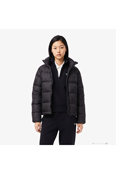 Lacoste Kadın Relaxed Fit Dik Yaka Siyah Mont