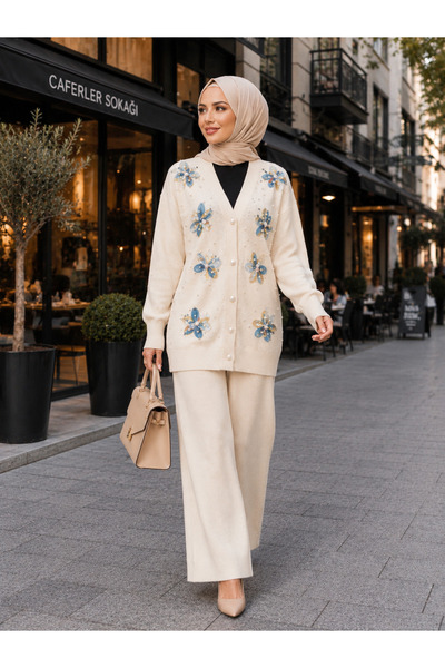 moda periy Semela Women's Floral Cardigan and Pants Two-Piece Modest Knitwear...