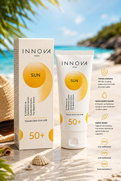 Innova Sun SPF 50+ Yüksek Etkili UVA-UVB Güneş Koruyucu Yüz Bakım Kremi 50 ml