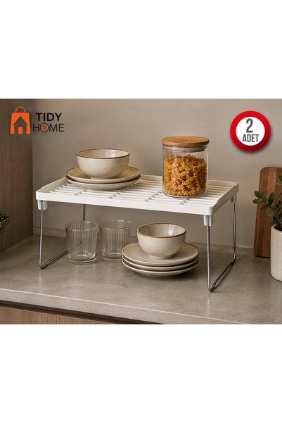 Tidy Home منظم رفوف داخلي للخزانة مكون من قطعتين، رف معدني لأكواب الشاي في الحمام مع أرجل