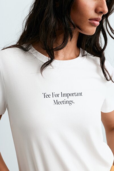 Oysho Yazılı pamuklu karışımlı kısa kollu t-shirt