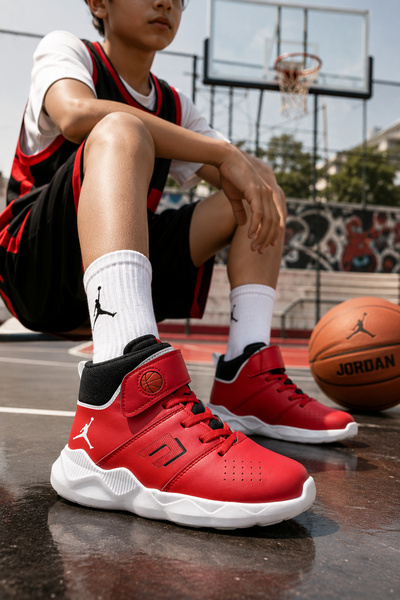 Kidx Rio Jordan Uzun Bilekli Hafif Taban Çocuk Spor Ayakkabı Kırmızı