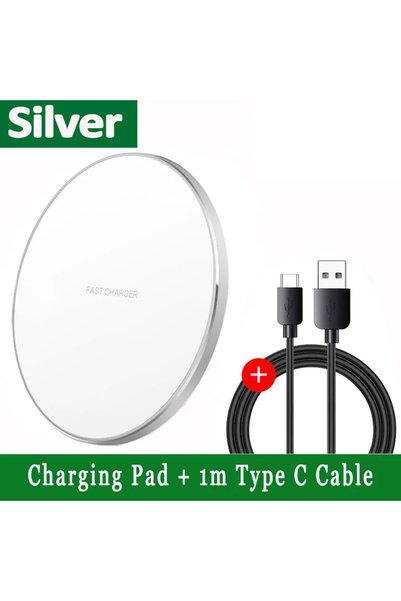 Vikefon شاحن لاسلكي فضي مع كابل USB-C للشحن السريع QC 3.0 لهواتف آيفون 17 و16...