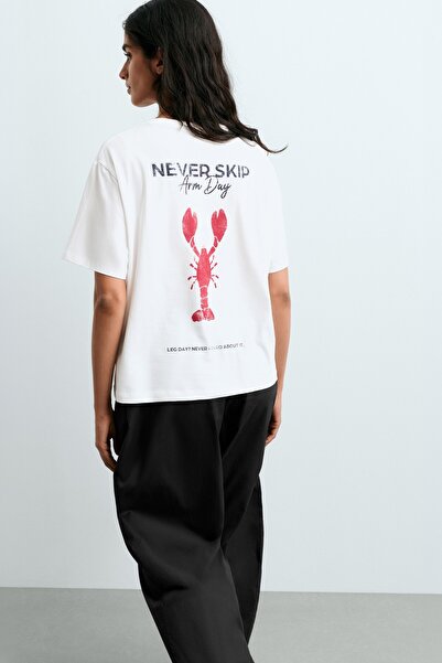 Oysho İşlemeli Pamuk Karışımlı Boxy T-shirt