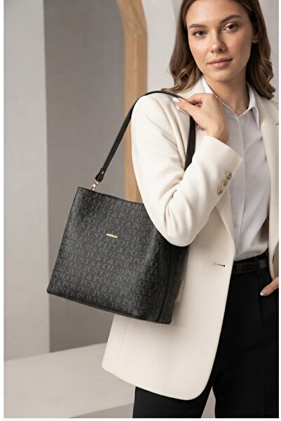 Just Polo Women's Black Print Patterned Hand and Shoulder Bag-Bd2117