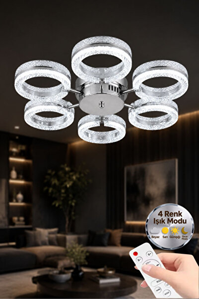 Lumia Lighting Aurea Model Gümüş 6"lı Ledli 3 Renk Modu Kristal Salon Mutfak ...