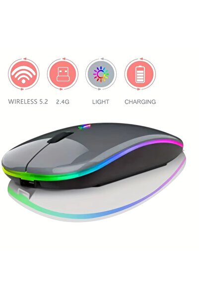 Choice4 Gray Ultra-Slim Wireless Rechargeable Mouse with LED Lighting, Dual M...