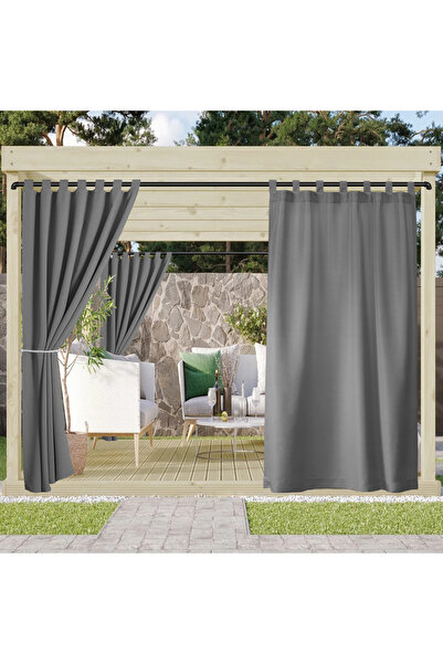 Choice26 Tab top W132 x H274 Grey 1PC Terrace Waterproof Outdoor Curtain, Win...