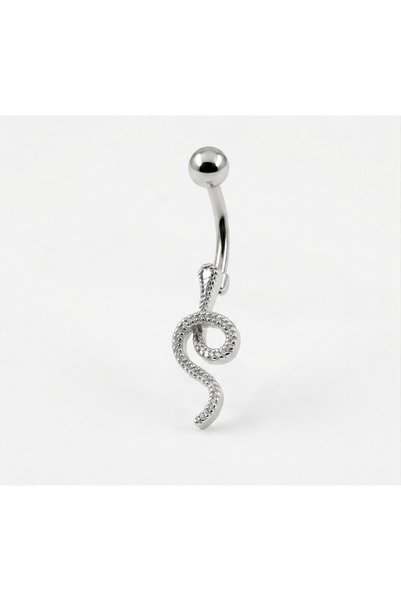 Siya Silver Zirkon Taşlı Çelik Yılan Figürlü Göbek Piercingi - 3,5 cm