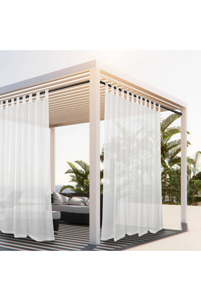 Choice16 Tab top W137 x H241 White 1PC, Outdoor Sheer Volie Curtain With Tab ...