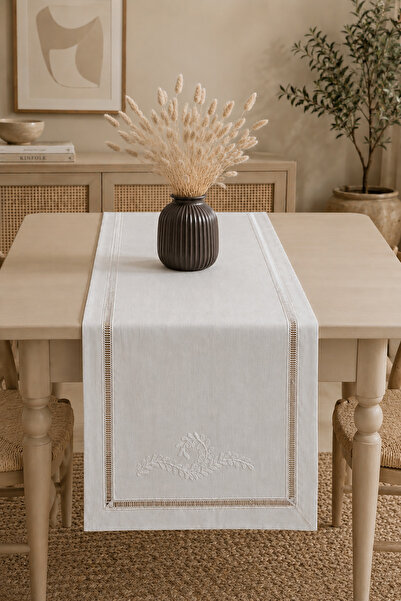 ÖDEL BULDAN Linen Elegant Embroidered Runner / Presentation / Service Coverlet