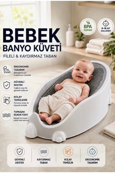 KAYAGROUP Bebek Yıkama Küveti Fileli Beyaz Kaydırmaz Taban
