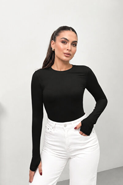 msm fashion Γυναικεία μακρυμάνικη μπλούζα με λαιμόκοψη, υφασμάτινη, με λεπτομ...