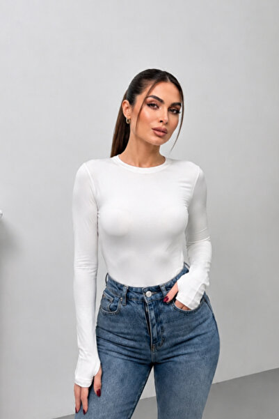 msm fashion Γυναικεία μακρυμάνικη μπλούζα με λαιμόκοψη, υφασμάτινη, με λεπτομ...