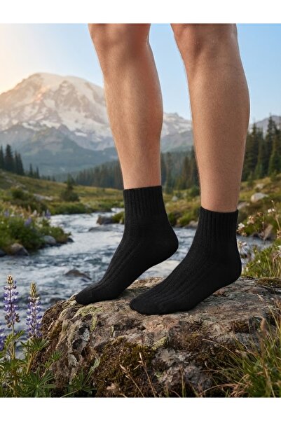 Fonem Women's Booties Wool Socks Fo 8013 Black 58% Recycled Wool Blend, Woven Fabric Structure, Warm and Flexible Winter Booties Socks
