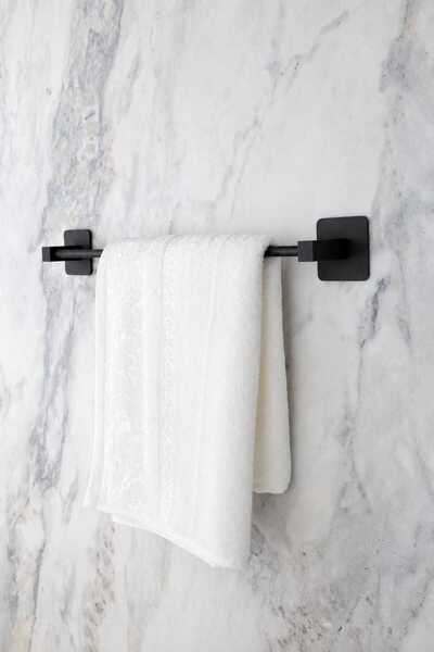 ESMANA LIVING Kare Yapışkanlı Havluluk Siyah Uzun Havluluk Banyo Mutfak Havlu...