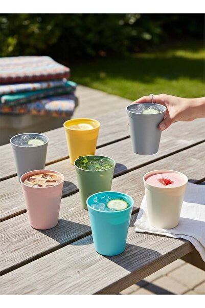 HOLLYHOME 6 Adet Plastik Bardak Renkli Plastik Su, Meşrubat Bardağı 300ml 10(h)x8cm