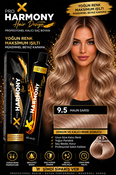 X Pro Harmony Akaju Saç Boyası 9.5 Açık Sarı Maun Sarısı Kalıcı Tüp Saç Boyas...