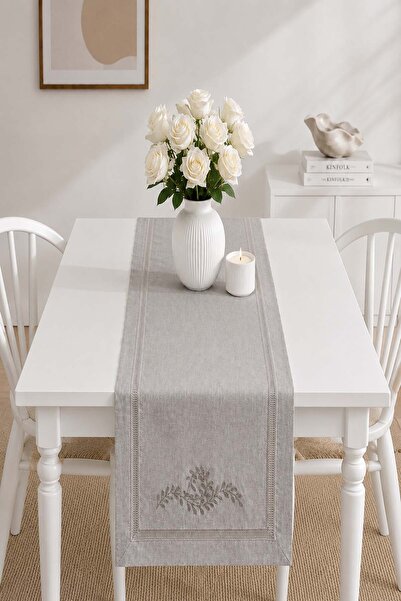 ÖDEL BULDAN Linen Elegant Embroidered Runner / Presentation / Service Coverlet