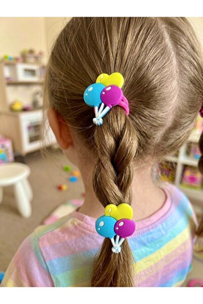 ADEN BEBEK AKSESUARLARI Set of 10 Colorful Balloon Figured Rubber Hair Clips ...