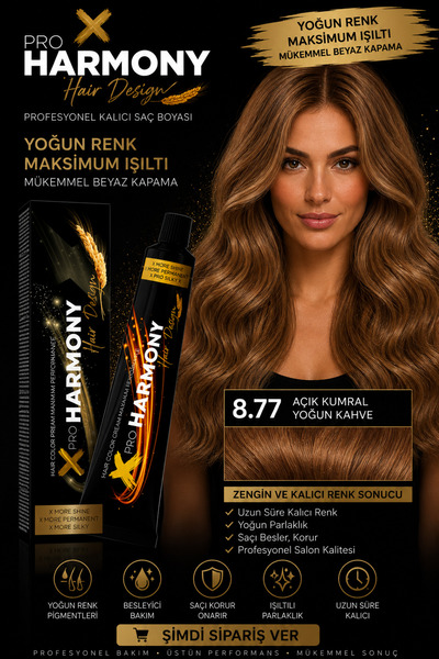 X Pro Harmony Açık Kumral Saç Boyası 8.77 Yoğun Kahve Kalıcı Tüp Saç Boyası 6...