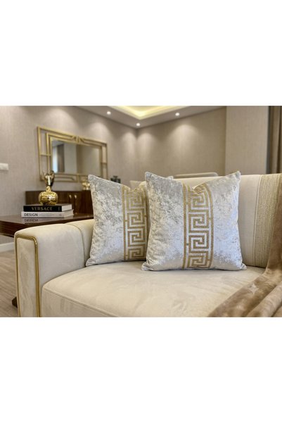 SEHARA 2 piese catifea/husa de perna/piele argintie brodata/40x40cm/catifea p...