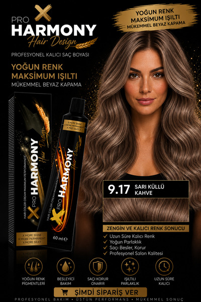 X Pro Harmony Küllü Kahve Açık Sarı Saç Boyası 9.17 Kalıcı Tüp Saç Boyası 60 ...