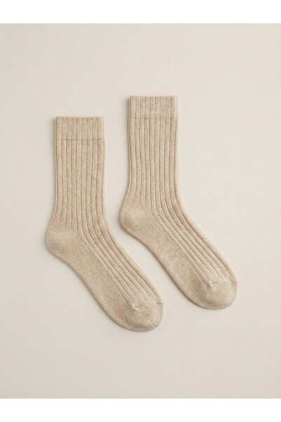 Fonem Women's Lycra Derby Wool Socks Fo 8004 Light Beige 50% Recycled Wool, R...