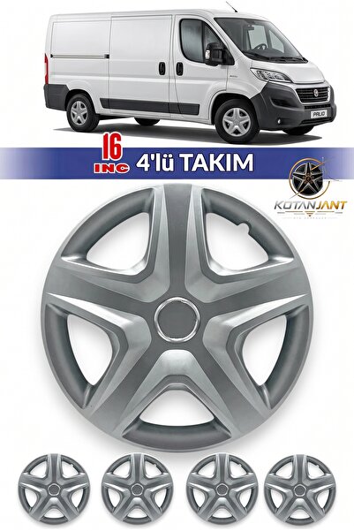 Kotanjant FİAT DUCATO 16 İnç Jant Kapağı 4'lü Set Gümüş + 4 Amblem + 8 Cırt K...
