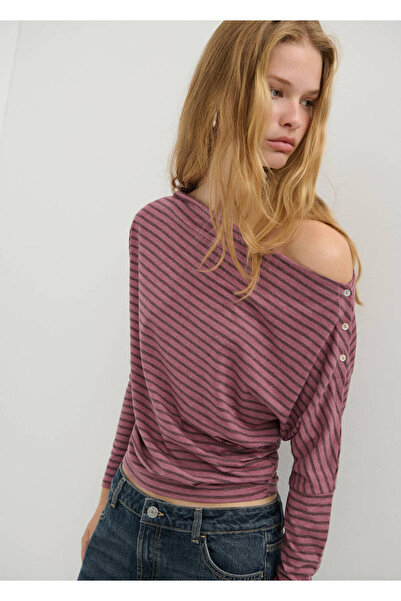 Mango Teen Çizgili omuzları açık tişört