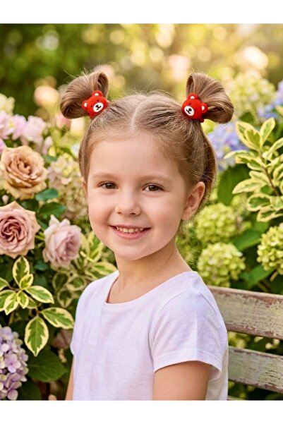 ADEN BEBEK AKSESUARLARI Girl's Teddy Bear Figured Rubber Hair Clip Set Cute C...