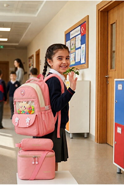 Miracle Product Name: Girls' School Bag Set – 3-Piece Pink Primary School Bac...