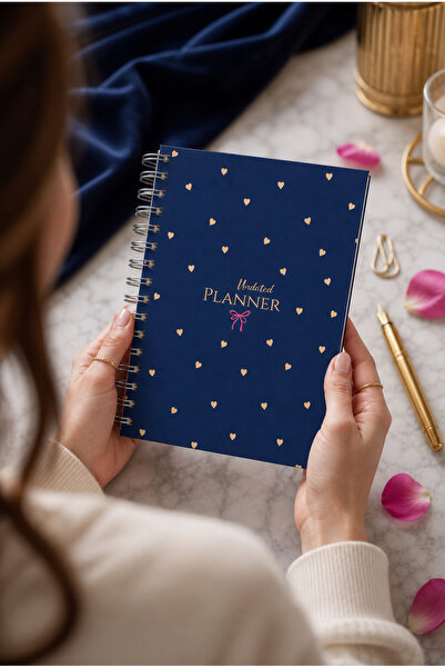 White Notebook A5 Spiralli Süresiz Planlayıcı Ajanda Lacivert Kalp - 15x21