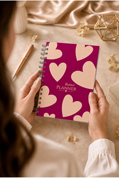 White Notebook A5 Spiralli Süresiz Planlayıcı Ajanda Kalp-Aşk - 15x21