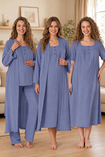 by İGP Muslin Fabric Nursing-Friendly Maternity Pajamas and Nightgown Set Eff...