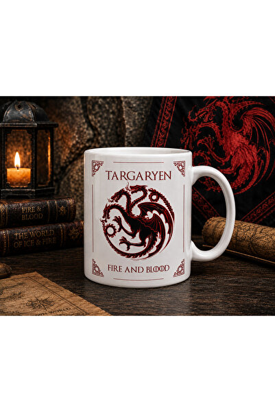 AION CASA Targaryen Üç Başlı Ejderha Armalı Kupa Bardak – Kırmızı Siyah Fanta...
