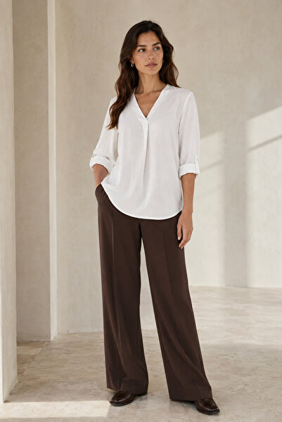 Nuevo Women's White V-Neck Blouse – Comfortable Fit, Stylish Blouse with Fold...