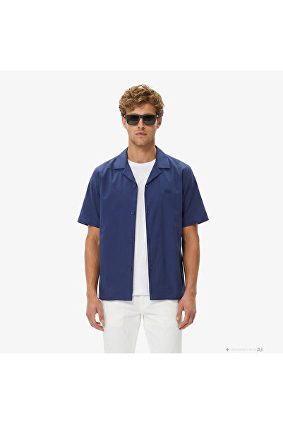 Lacoste Erkek Relaxed Fit Kısa Kollu Koyu Mavi Gömlek