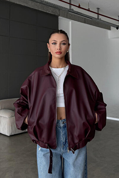 MANMARK Women's Oversize Buckle Belted Leather Jacket – Comfortable Fit, Casu...