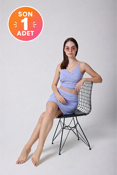 MY Wooft Yazlık Düğün& Davet &Party& Mezuniyet& Gece & Şık Lila Crop Mini Ete...