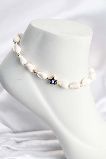Inure Jewelry Sea Shell Model Anklet with Evil Eye and Star Detail
