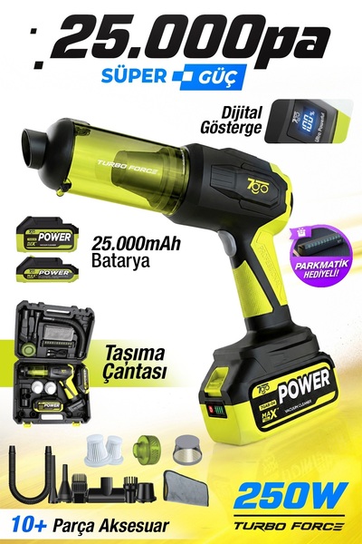 7GO 7GAB-04 25.000 Pa Şarjlı Araç Süpürgesi ve Hava Üfleme Makinesi – 90.000 ...