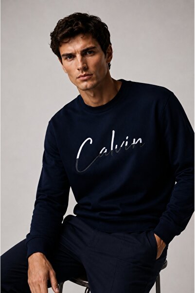 Calvin Klein Logo Crew Neck 100% Organic Cotton Men's Sweat K10k108603 Beh Black