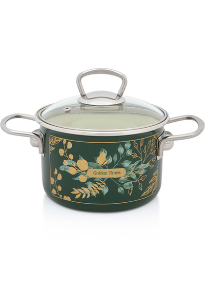 Metalac Oala 2l cu capac din sticla Golden Times email/16cm/2l