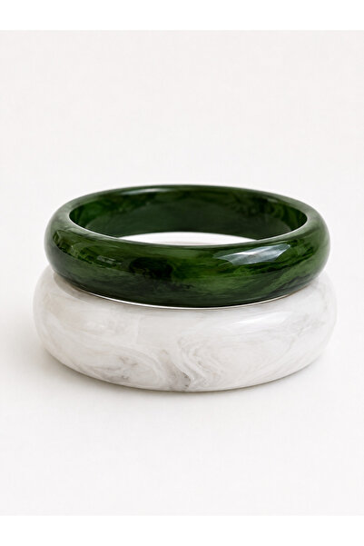 SOLÉORA COAST Premium Reçine Yeşil Beyaz Bohem Bileklik – Kalın Vintage Bangle