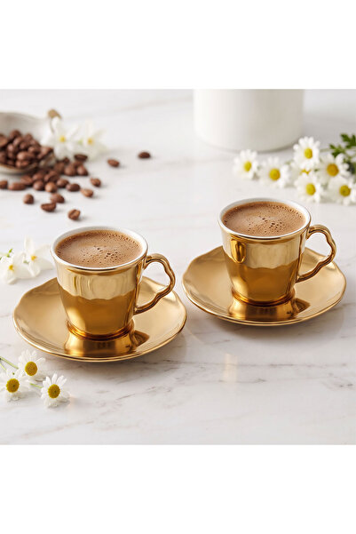 Aryıldız Stellar Gold 4 Piece Turkish Coffee Cup Set for 2 People 90 ml