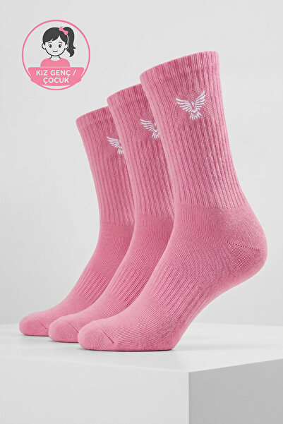 Relaxed Kız Genç - Çocuk Pamuklu Uzun Spor Çorap - Pembe - 4/4 Full Boy - İko...